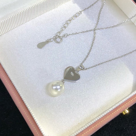 Heart Shape Necklace 925 Sterling Silver Accessories 9mm(Pearls Not Included)