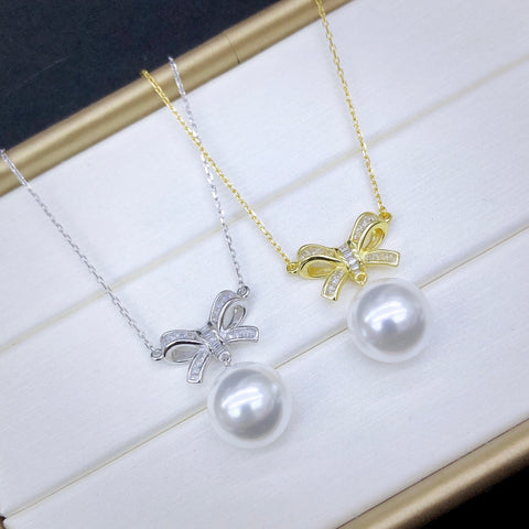 Bow-knot Necklace 925 Sterling Silver Accessories 12mm(Pearls Not Included)