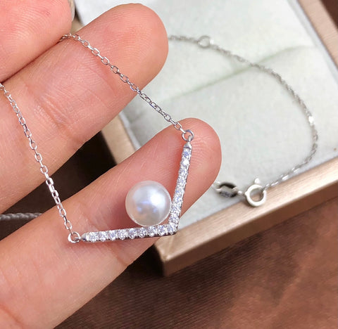 Necklace 925 Sterling Silver Accessories 7mm(Pearls Not Included)