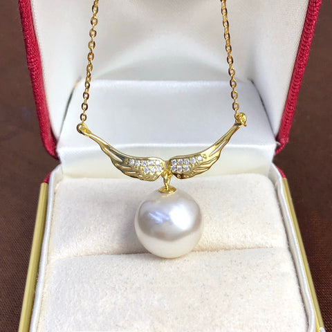 Wing Necklace 925 Sterling Silver Accessories 12mm(Pearls Not Included)