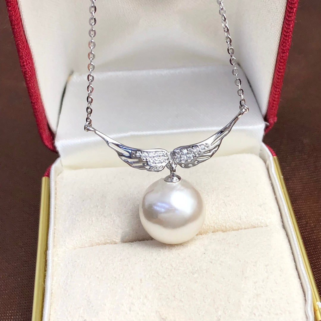 Wing Necklace 925 Sterling Silver Accessories 12mm(Pearls Not Included)
