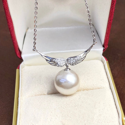 Wing Necklace 925 Sterling Silver Accessories 12mm(Pearls Not Included)