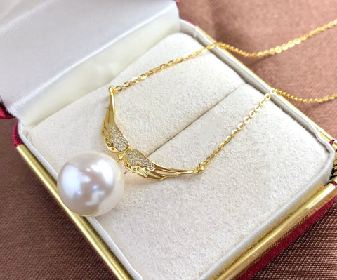 Wing Necklace 925 Sterling Silver Accessories 12mm(Pearls Not Included)