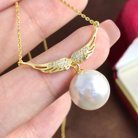 Wing Necklace 925 Sterling Silver Accessories 12mm(Pearls Not Included)