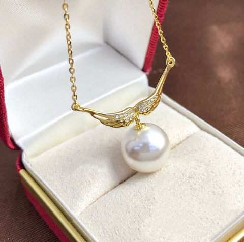 Wing Necklace 925 Sterling Silver Accessories 12mm(Pearls Not Included)