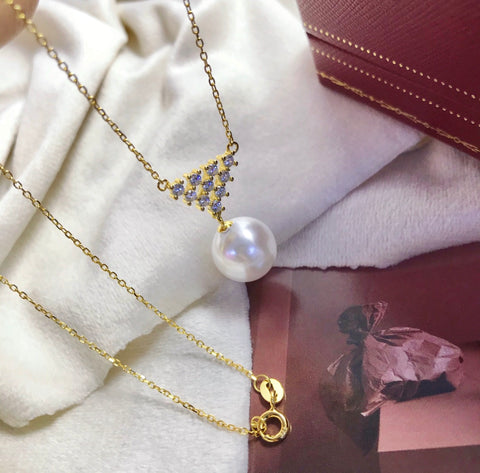 Triangle Necklace 925 Sterling Silver Accessories 12mm(Pearls Not Included)