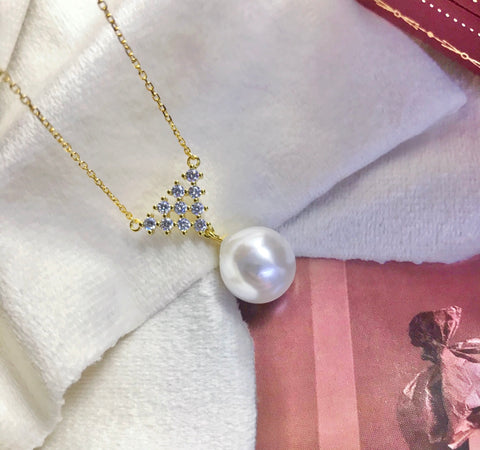 Triangle Necklace 925 Sterling Silver Accessories 12mm(Pearls Not Included)
