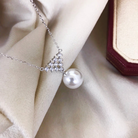 Triangle Necklace 925 Sterling Silver Accessories 12mm(Pearls Not Included)