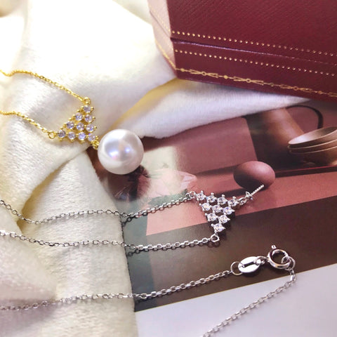 Triangle Necklace 925 Sterling Silver Accessories 12mm(Pearls Not Included)