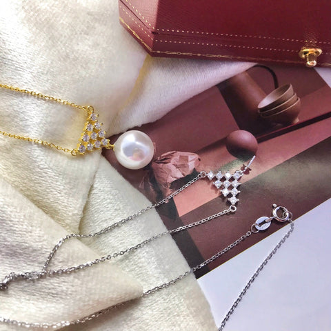 Triangle Necklace 925 Sterling Silver Accessories 12mm(Pearls Not Included)