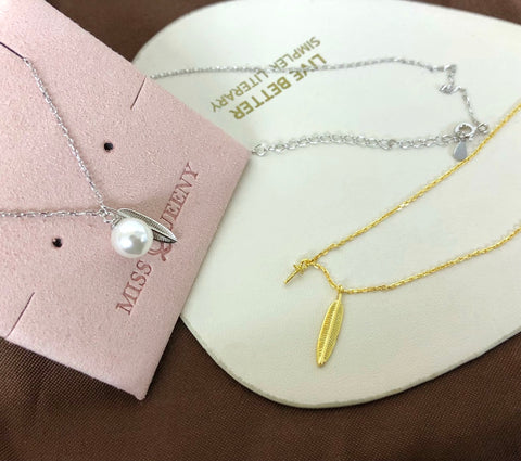 Feather Necklace 925 Sterling Silver Accessories 8mm(Pearls Not Included)