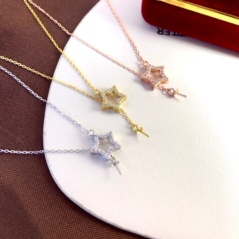 Star Necklace 925 Sterling Silver Accessories 9mm(Pearls Not Included)