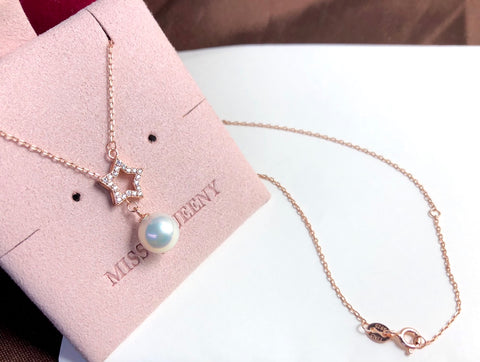 Star Necklace 925 Sterling Silver Accessories 9mm(Pearls Not Included)