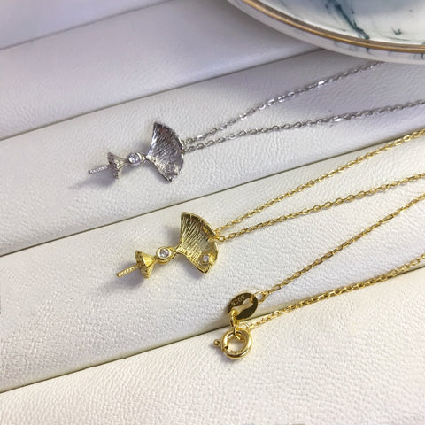 Necklace 925 Sterling Silver Accessories 14mm(Pearls Not Included)