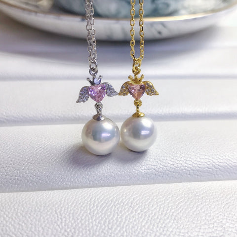 Love Wings Necklace 925 Sterling Silver Accessories 9mm(Pearls Not Included)