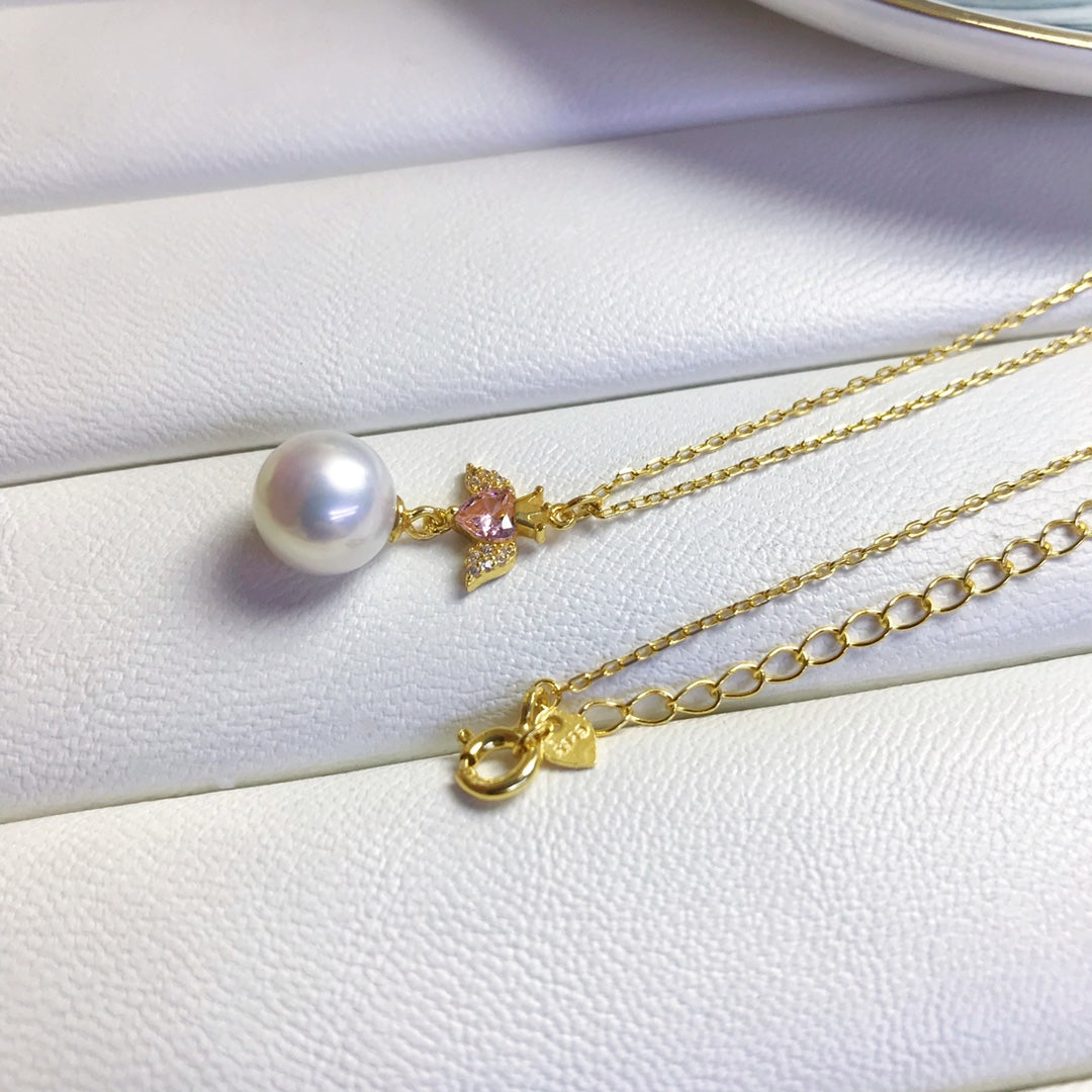 Love Wings Necklace 925 Sterling Silver Accessories 9mm(Pearls Not Included)