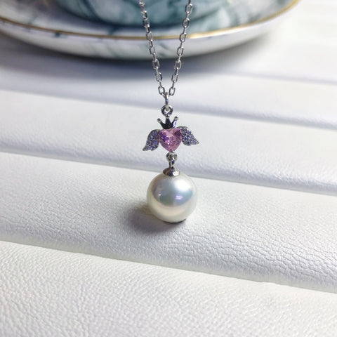 Love Wings Necklace 925 Sterling Silver Accessories 9mm(Pearls Not Included)