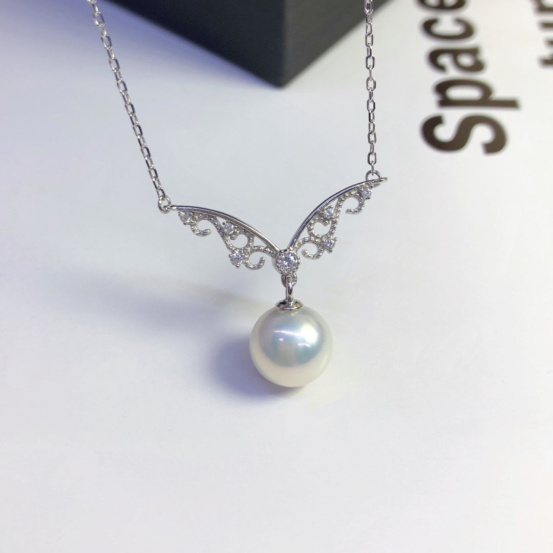 Butterfly Wings Necklace 925 Sterling Silver Accessories 8mm(Pearls Not Included)