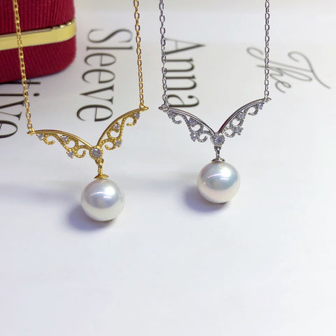 Butterfly Wings Necklace 925 Sterling Silver Accessories 8mm(Pearls Not Included)