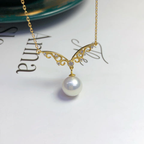 Butterfly Wings Necklace 925 Sterling Silver Accessories 8mm(Pearls Not Included)