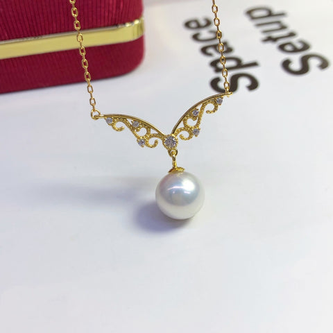 Butterfly Wings Necklace 925 Sterling Silver Accessories 8mm(Pearls Not Included)