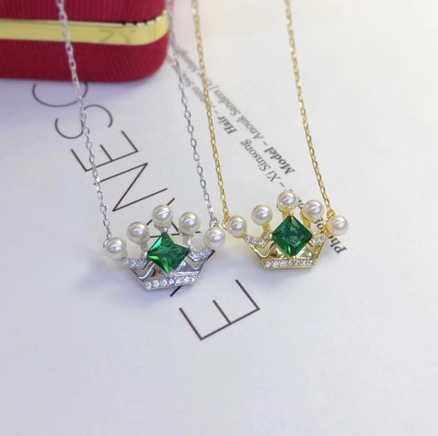 Crown Necklace 925 Sterling Silver Accessories 3.8mm(Pearls Not Included)