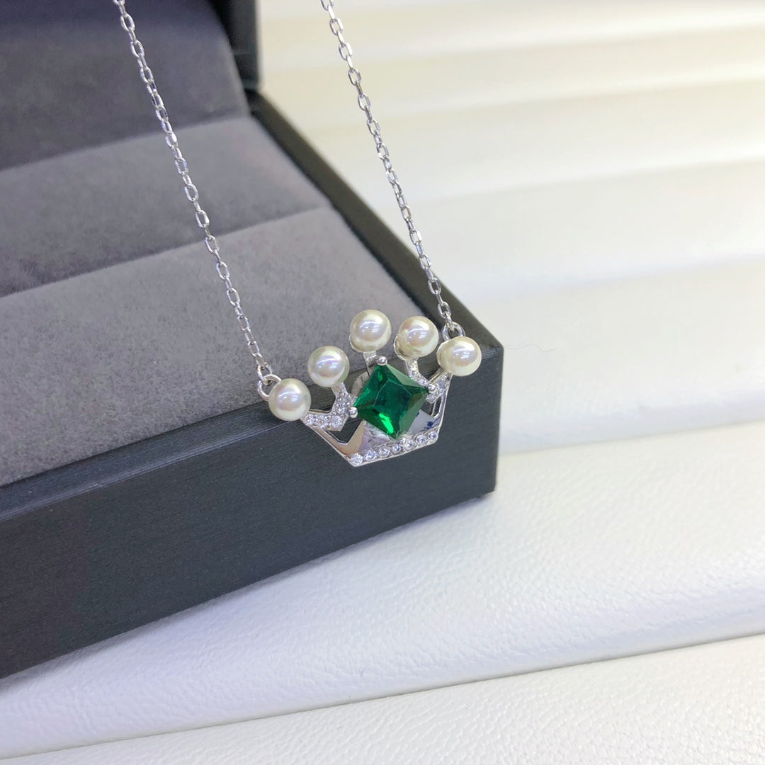 Crown Necklace 925 Sterling Silver Accessories 3.8mm(Pearls Not Included)