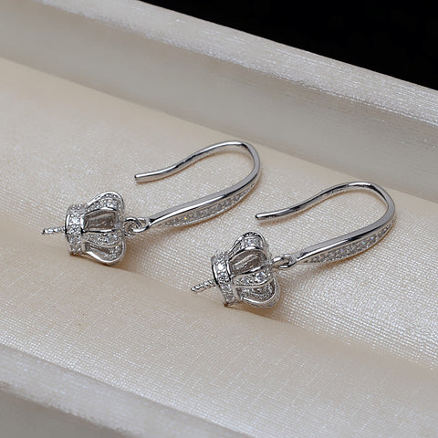 Crown Earrings 925 Sterling Silver Accessories 8-13mm (Pearls Not Included)