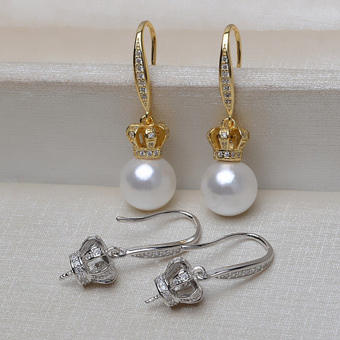 Crown Earrings 925 Sterling Silver Accessories 8-13mm (Pearls Not Included)