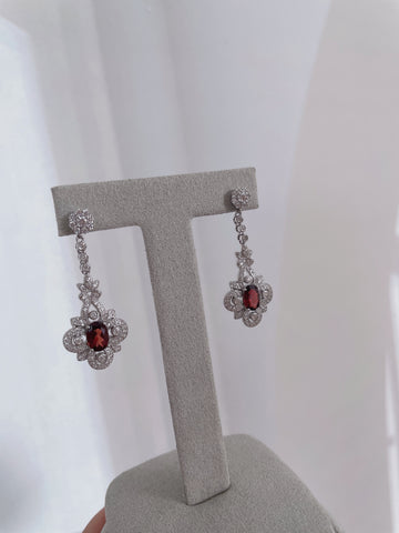 【BT】S925 silver dangling fancy garnet with zircornia earring