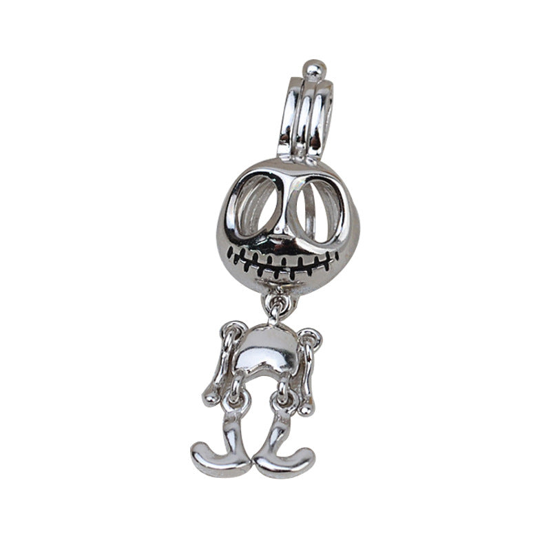 Halloween Monster Pendant Necklace Pearl Cage S925 Silver（Not including the pearls）