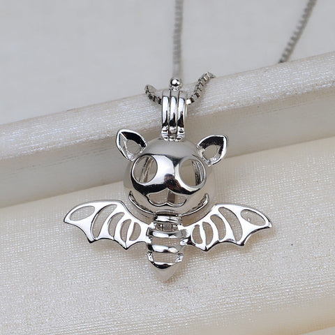 Halloween Bat Pendant Necklace Pearl Cage S925 Silver （Not including the pearls）