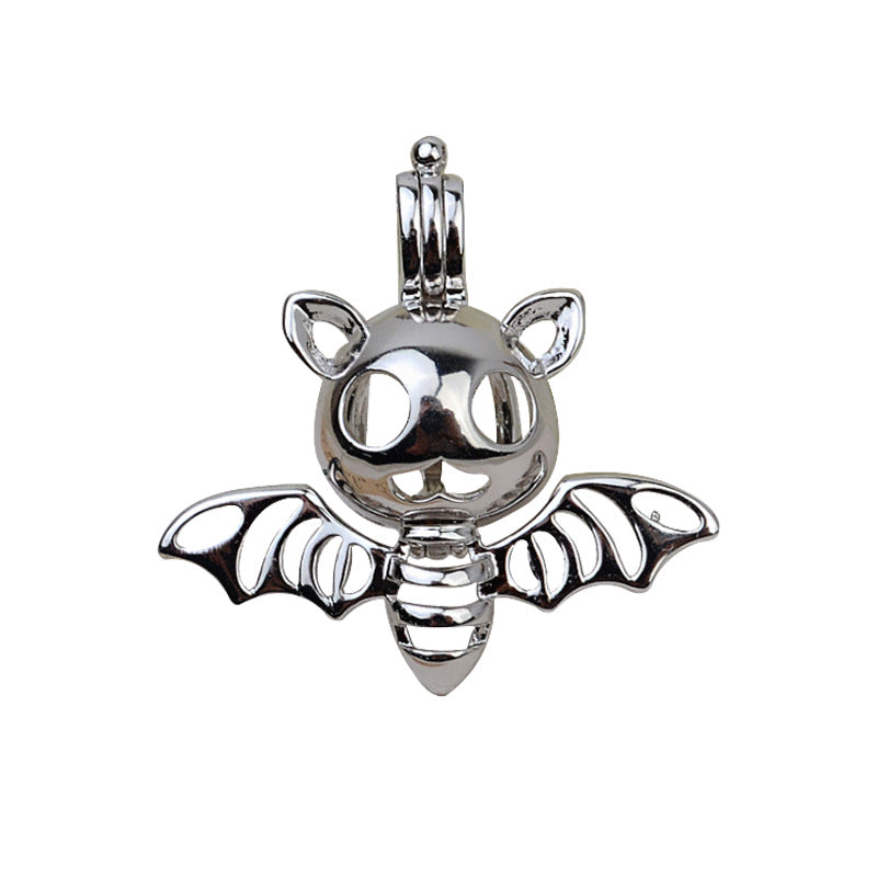 Halloween Bat Pendant Necklace Pearl Cage S925 Silver （Not including the pearls）