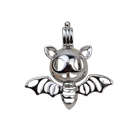Halloween Bat Pendant Necklace Pearl Cage S925 Silver （Not including the pearls）