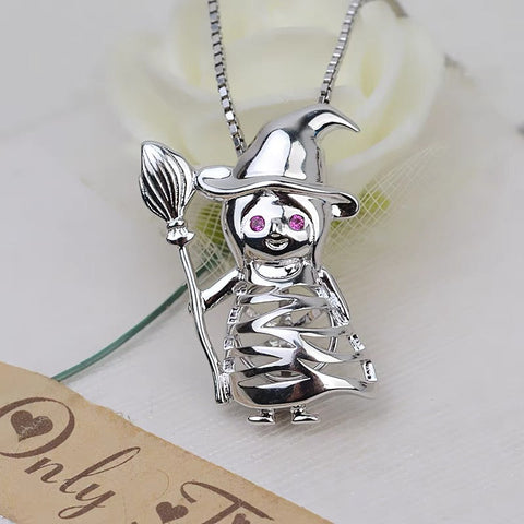 Halloween Witch Wizard Pendant Pearl Cage S925 Silver（Not including the pearls）