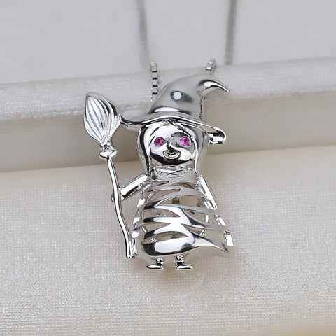 Halloween Witch Wizard Pendant Pearl Cage S925 Silver（Not including the pearls）
