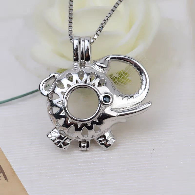 Simple Fashion Elephant Pendant Necklace Pearl Cage S925 Silver（Not including the pearls）