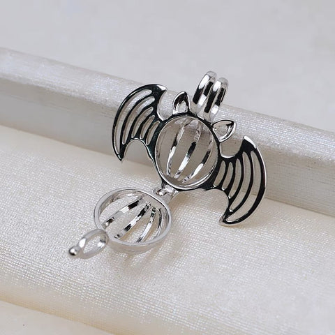 Gothic Bat Pendant Pearl Necklace Cage S925 Silver（Not including the pearls）