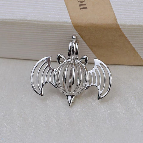 Gothic Bat Pendant Pearl Necklace Cage S925 Silver（Not including the pearls）
