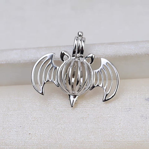 Gothic Bat Pendant Pearl Necklace Cage S925 Silver（Not including the pearls）