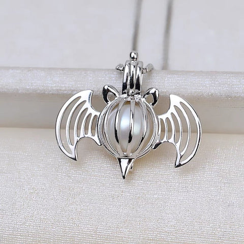 Gothic Bat Pendant Pearl Necklace Cage S925 Silver（Not including the pearls）