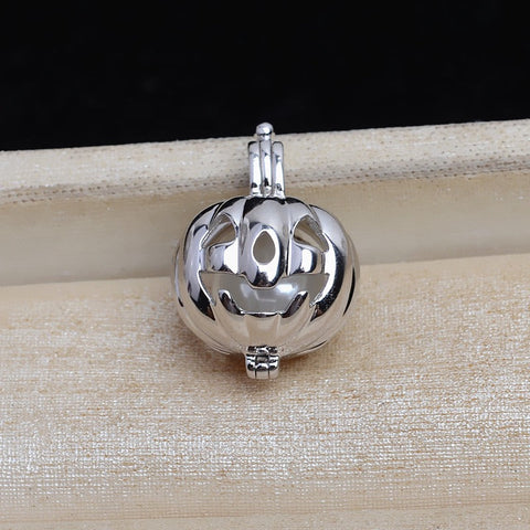Halloween Scary Pumpkin Pendant Necklace Pearl Cage S925 Silver（Not including the pearls）