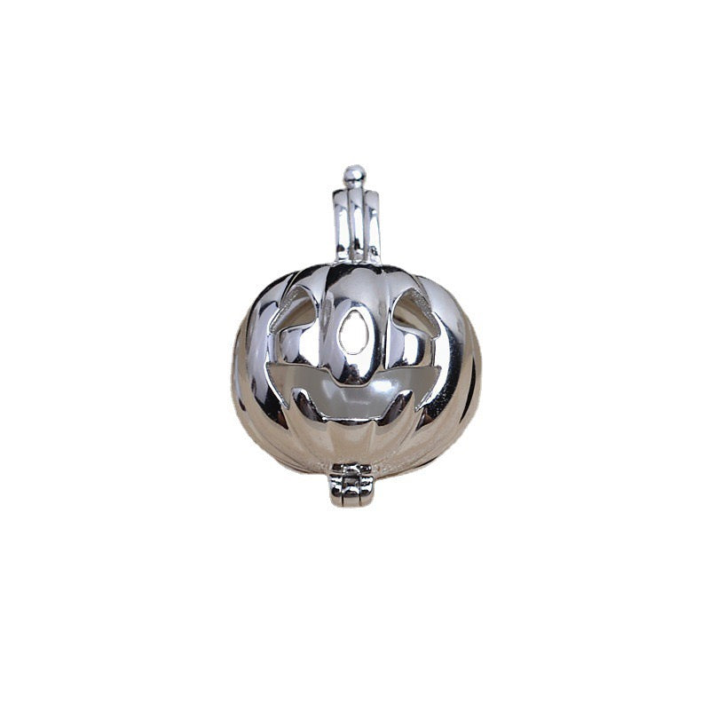 Halloween Scary Pumpkin Pendant Necklace Pearl Cage S925 Silver（Not including the pearls）