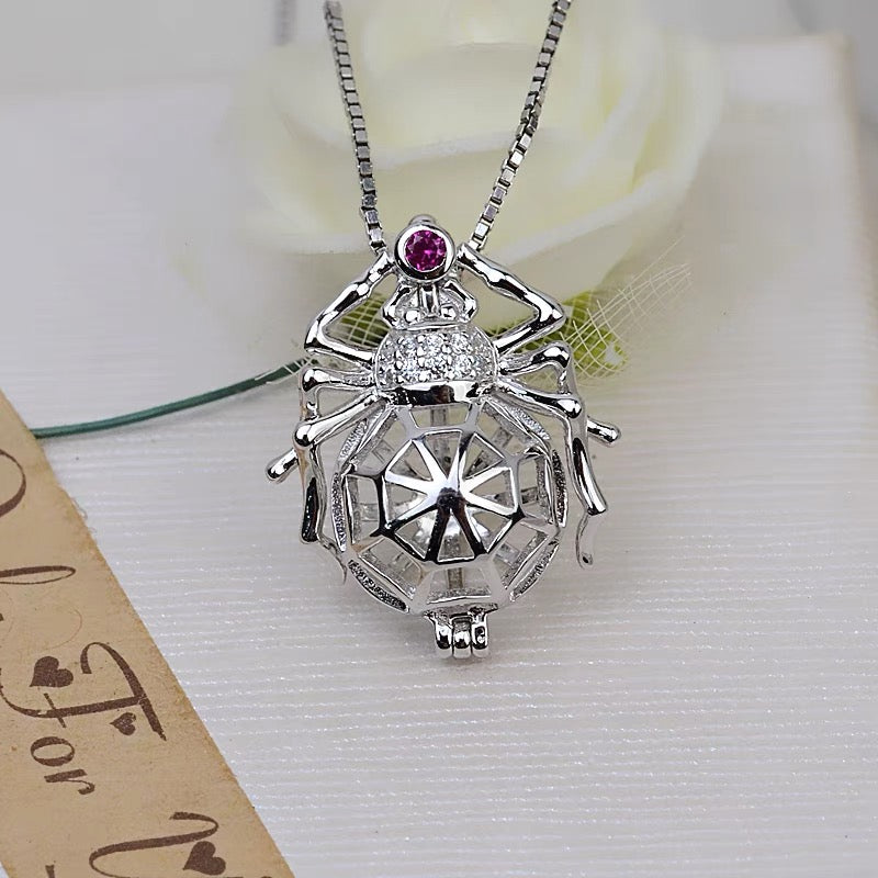 Halloween Spider Pendant DIY Dark Gothic Style three-dimensional Large Spider Pearl Cage S925 Silver(Pearls not included)