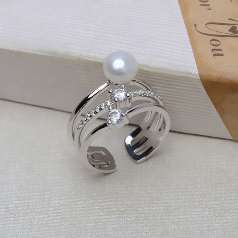 Three Row Ring 925 Sterling Silver Accessories 6-8mm (Pearls Not Included)