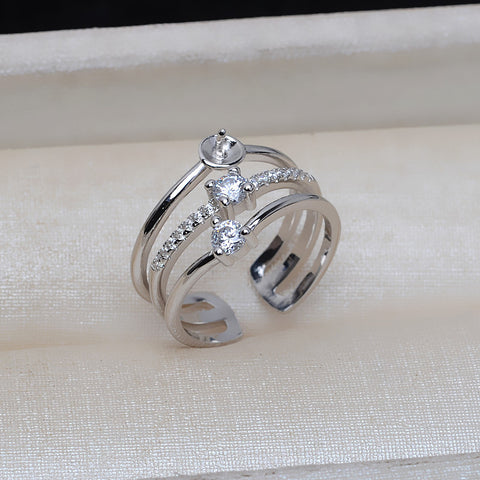 Three Row Ring 925 Sterling Silver Accessories 6-8mm (Pearls Not Included)