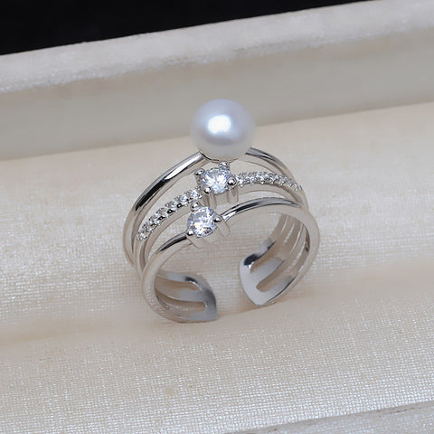 Three Row Ring 925 Sterling Silver Accessories 6-8mm (Pearls Not Included)