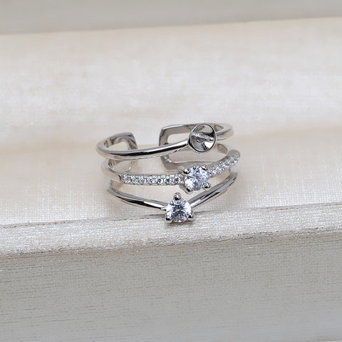 Three Row Ring 925 Sterling Silver Accessories 6-8mm (Pearls Not Included)