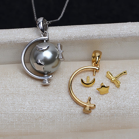 Planet Pendant 925 Sterling Silver Pearl Accessories 10-11mm (Pearls Not Included)