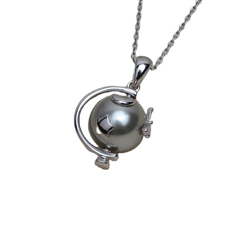 Planet Pendant 925 Sterling Silver Pearl Accessories 10-11mm (Pearls Not Included)